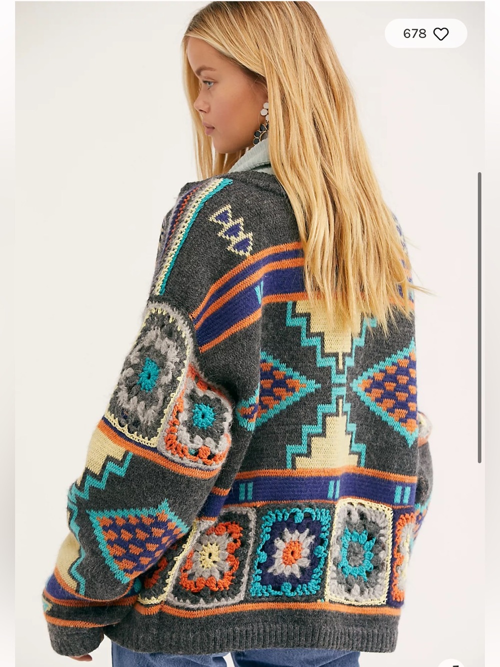 RARE Free People Santa Rosa Cardigan XS/S Granny Square Wool Alpaca - Picture 2 of 7